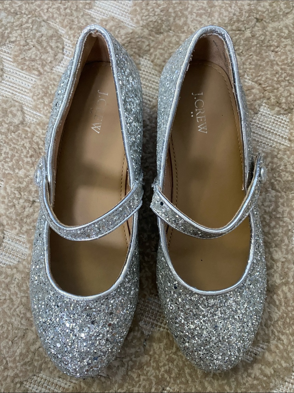 J. Crew Girls' Silver Glitter Mary Janes